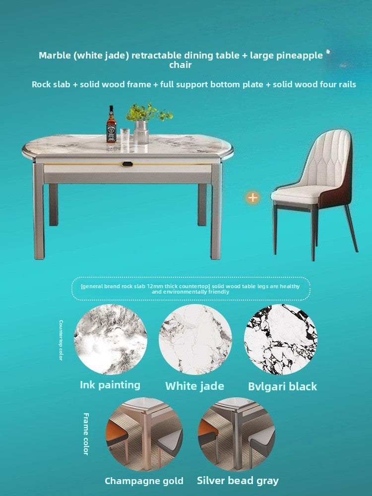 Modern simple microcrystalline stone dining table marble small apartment square and round dual-purpose household retractable folding dining table and chairs