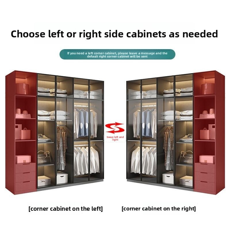 Light luxury wardrobe household bedroom solid wood small apartment wardrobe modern simple locker free installation glass cabinet