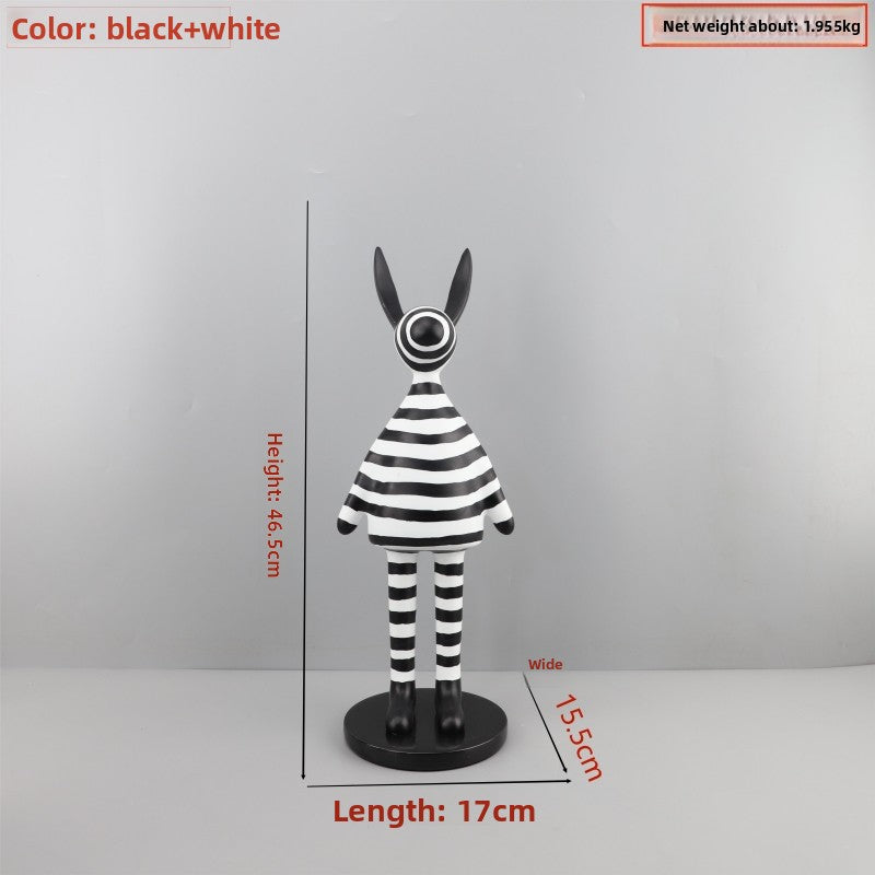 Modern minimalist black and white striped standing rabbit sculpture resin ornament living room bedroom TV cabinet home decoration