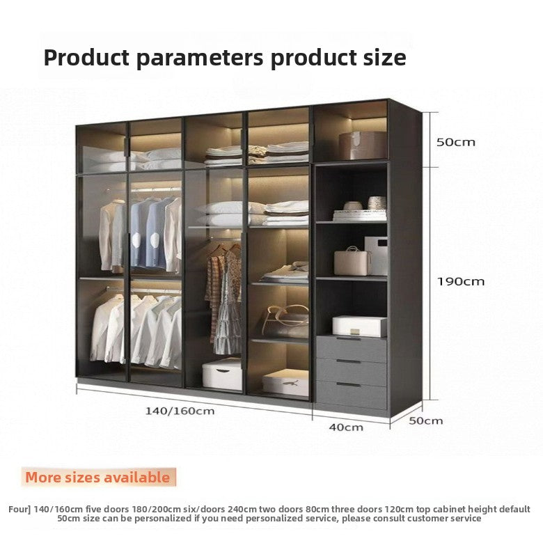 Light luxury wardrobe household bedroom solid wood small apartment wardrobe modern simple locker free installation glass cabinet