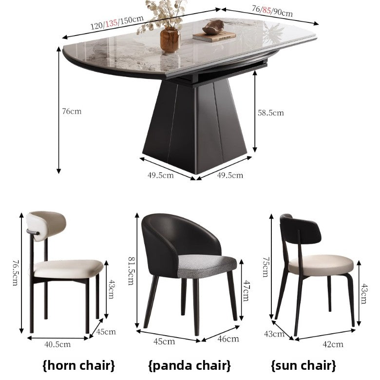 Italian light luxury small apartment retractable folding rock slab dining table household square and round dual-purpose dining chair combination dining table