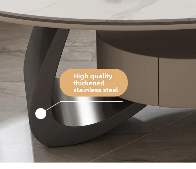 Light luxury living room with drawers coffee table household Italian small apartment simple oval rock slab tea table 2024 new