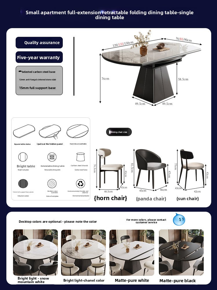 Italian light luxury small apartment retractable folding rock slab dining table household square and round dual-purpose dining chair combination dining table