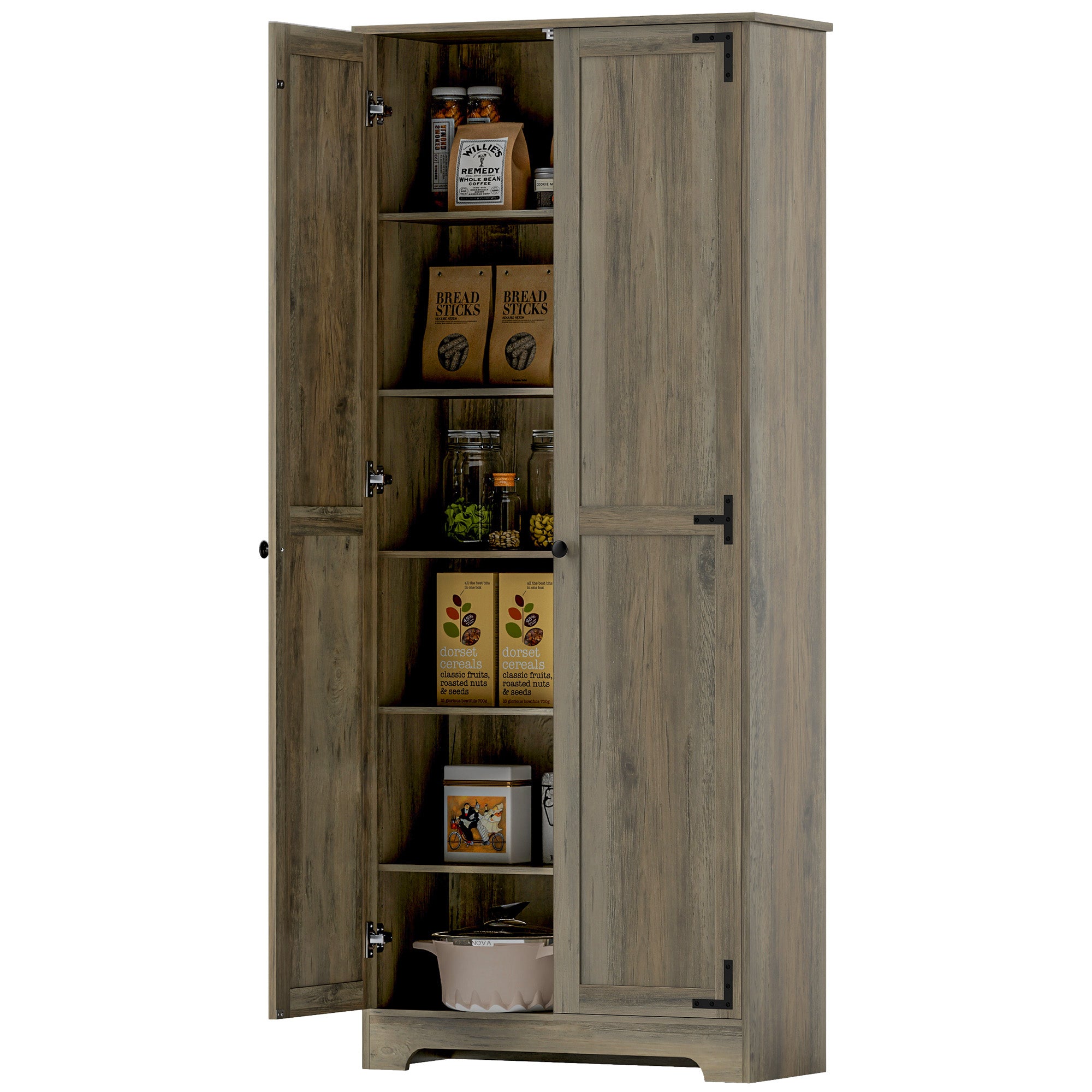 HOMCOM 72" Farmhouse Pantry Cabinet with Adjustable Shelves, Kitchen Pantry Cabinet with 2 Doors, Distressed White