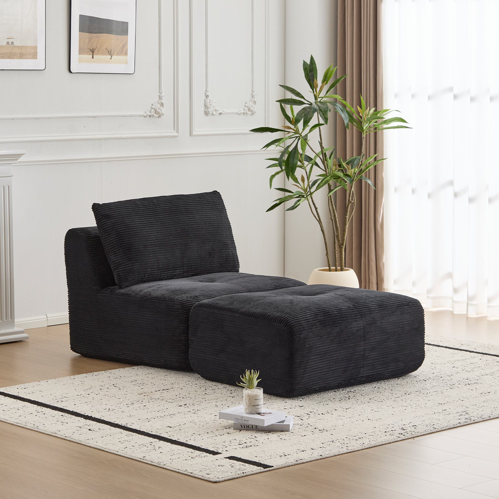 Compressed Sofa Modern Memory Foam Sectional with Pet-Friendly Corduroy Fabric, Modular Sofas for Small Spaces Single Chaise Longue for Apartments, 71" L x 36" W x 28.5" H, Grey