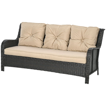 Outsunny 3-Seater Outdoor Sofa w/ 4" Thick Cushions, Outdoor Couch, Beige