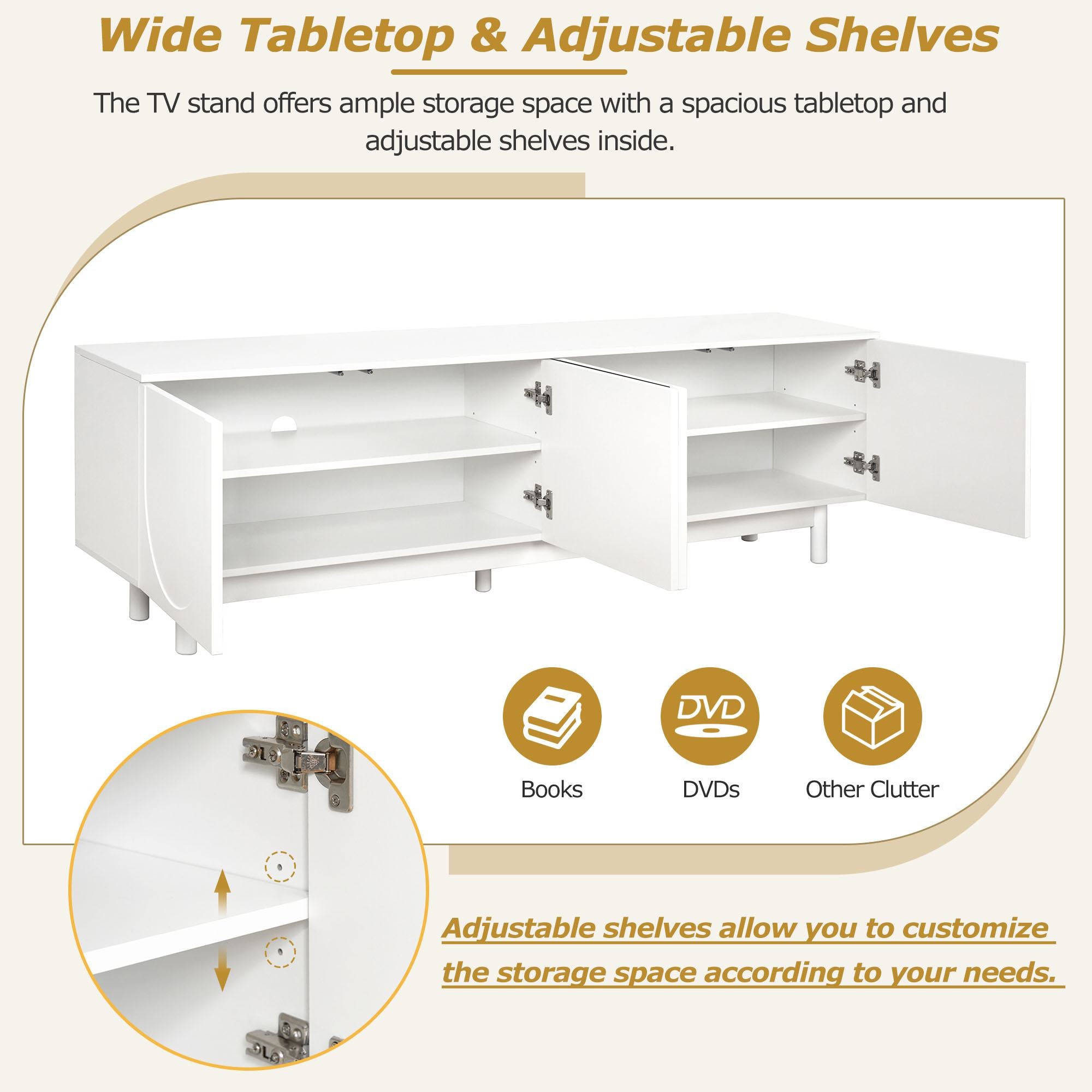 Vinsetto Graceful TV Stand with Arch Cabinets for TVs Up to 78", Minimalist Entertainment Center with Adjustable Shelves and Cable Management, White